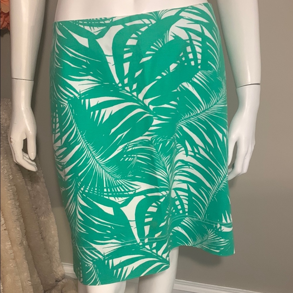 Talbots Green and White Leaf Pattern Skirt